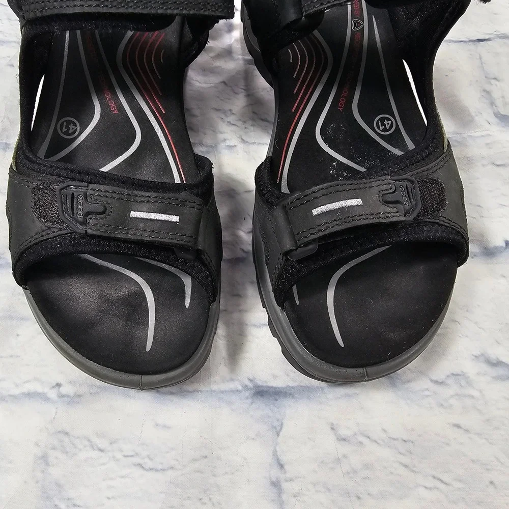 ECCO Yucatan Sport Sandals Womens 41 10-10.5 Black Grey Leather Hiking Trail